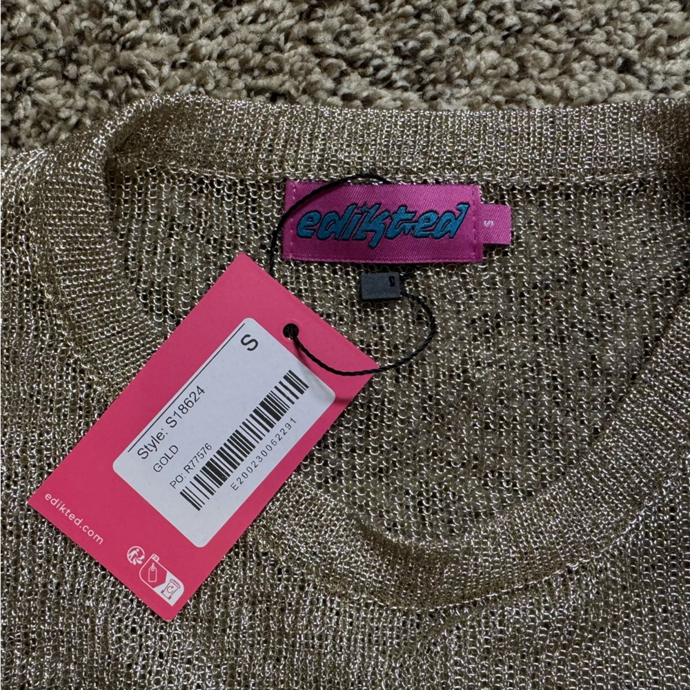 NWT Edikted Aviva Cropped Metallic Long Sleeve Top - Picture 13 of 15